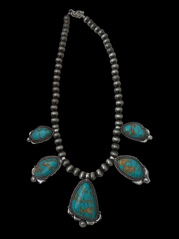 Faux Turquoise Navajo Pearls Necklace Oval Stones