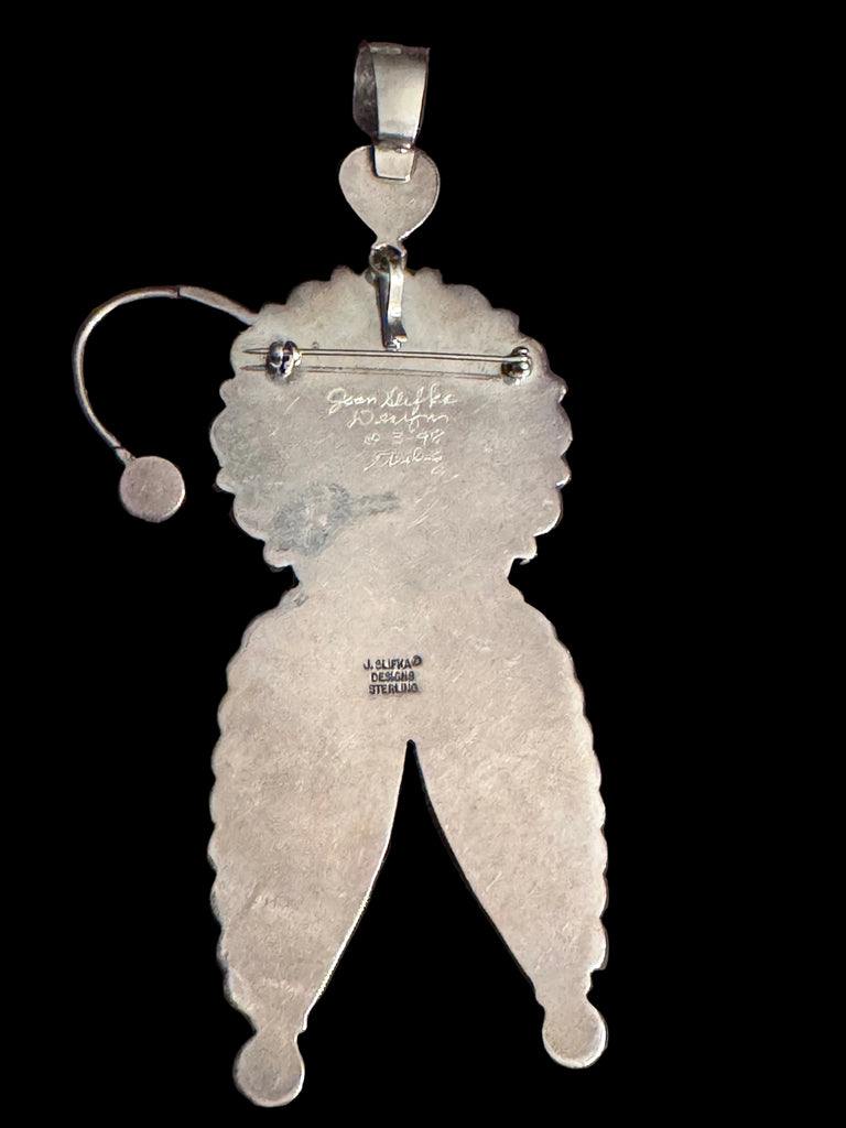Joan Slifka Signed Royston Turq Bone Pin Pendant