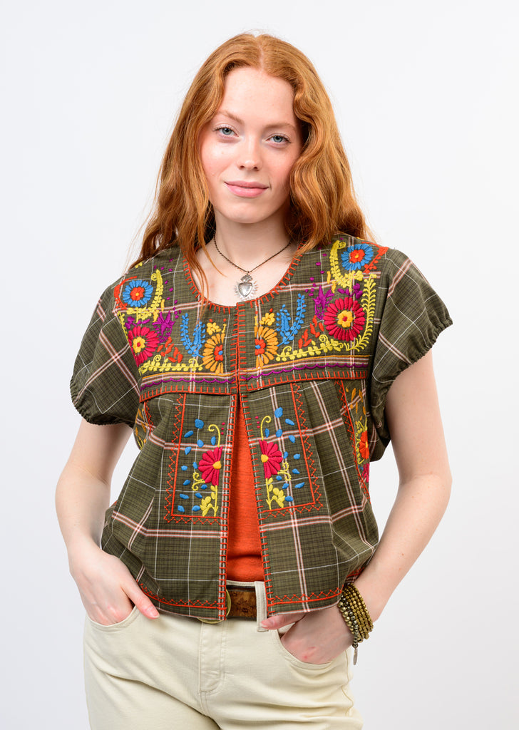 Sister Mary Olive Green Plaid Embroidered Bolero