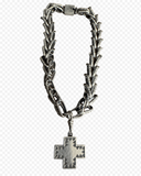 Vintage Heavy Sterling Silver Southwestern Handmade Link Chain Necklace with Removable Cross Pendant