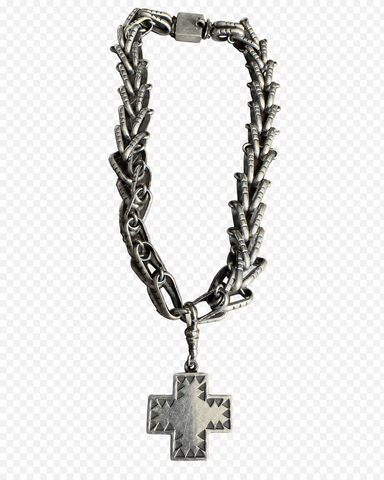 Vintage Heavy Sterling Silver Southwestern Handmade Link Chain Necklace with Removable Cross Pendant