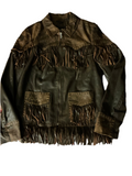 Fringe Zip Lamb Leopard Jacket M