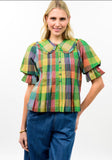 BLOCKS OF PLAID SEERSUCKER TOP