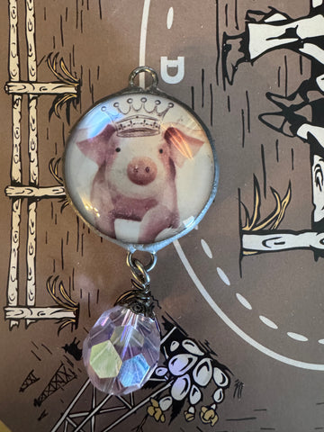 Domed 2 Sided Charm Rodeo Queen/Pig Crystal