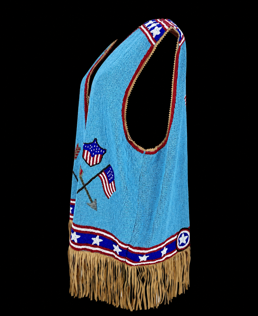 Vintage Beaded Vest USA Flag Stars Horse Fringe “As Is”