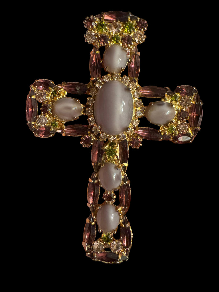 Vintage Cross Brooch Pin Quality Stones