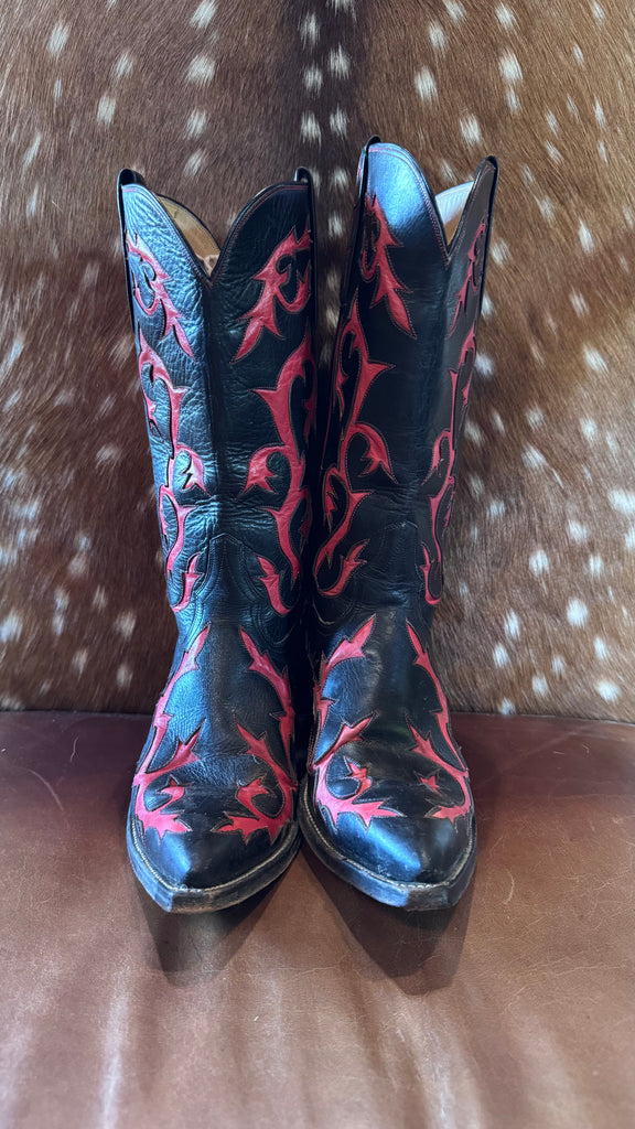 Rocketbuster Flame Inlay Red Black Cowboy Boots