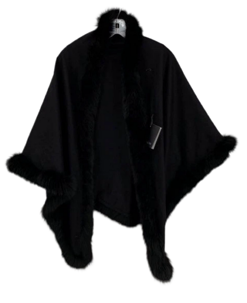 Bakni Black Cashmere Shawl Fox Trim