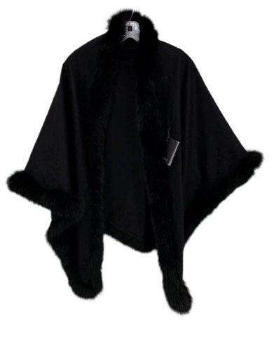 Bakni Black Cashmere Shawl Fox Trim