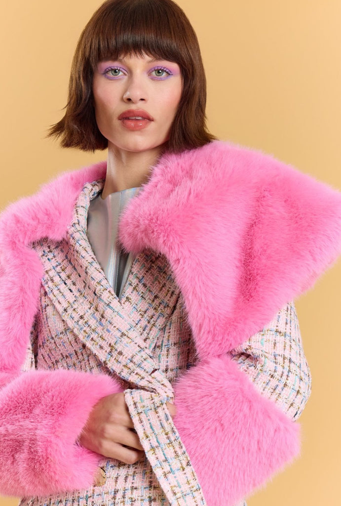 Pink Tweed Coat Detachable Fur