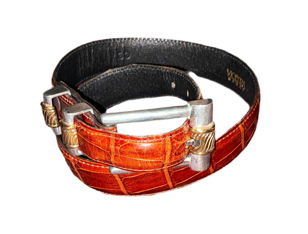 Alligator Print Calfskin Brown Belt 30 Vintage