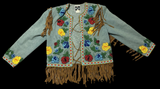 CHAMBRAY DENIM BEADED FRINGED L.E. JACKET M 8/150