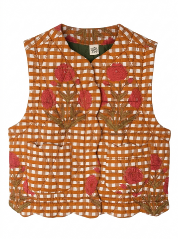 SCALLOPED EDGE CHECKERED VEST