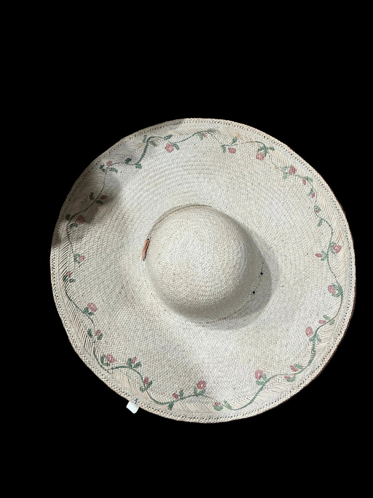 Hand Painted Sunhat Peach Silk Ties “As Is”