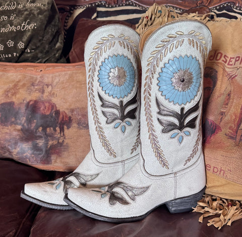 OLD GRINGO ZHORA - CRACKLED TAUPE AND BLUE NEW COWBOY BOOTS 7.5