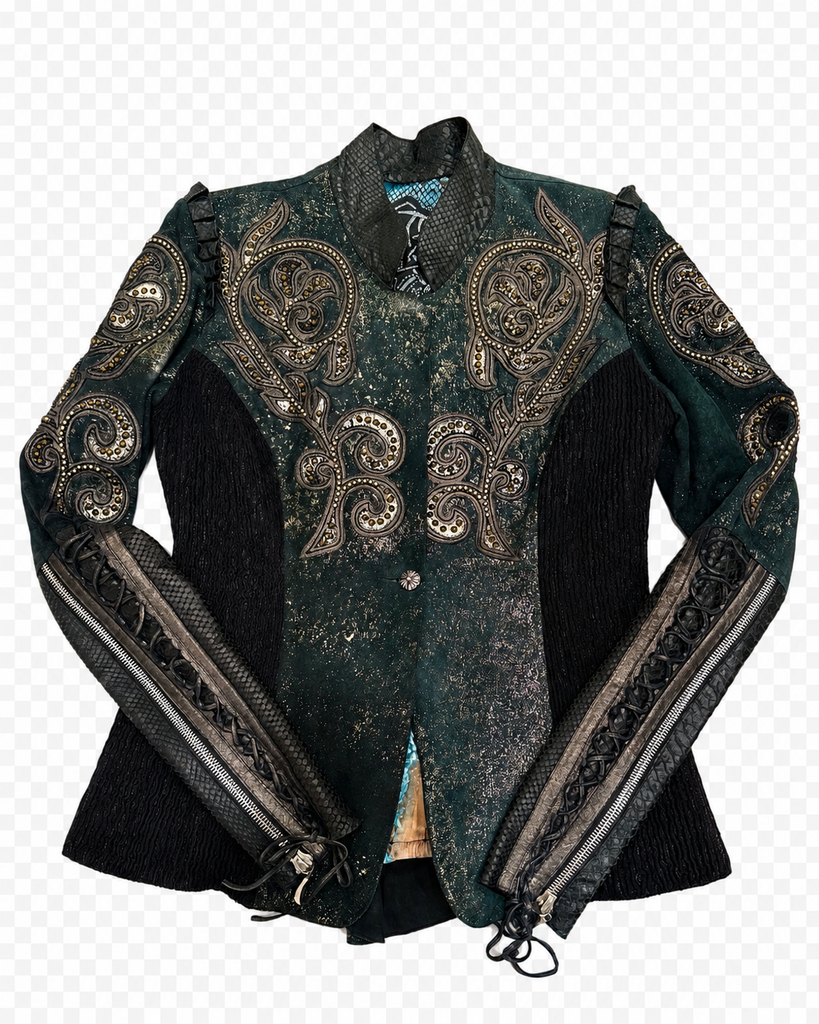 Cleopatra Acid Washed Lambskin Crystal Embroidered Kippys Jacket M/L