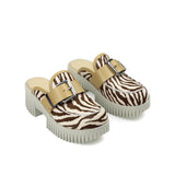 Plia Zebra Comfort Lug Clog Platform Sole Shoes