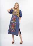 Sister Mary Embroidered Blue Gingham Tina Dress