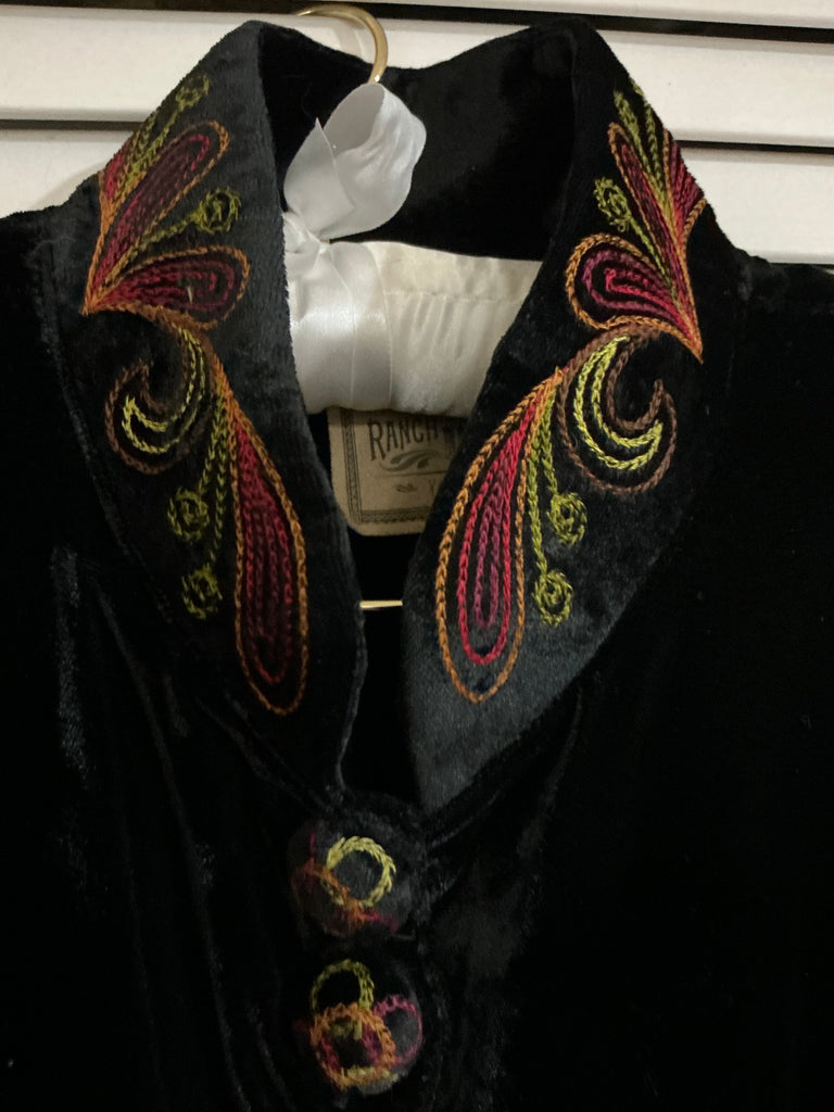 Vintage XS Velvet Dress Embroidered Double D Ranchwear
