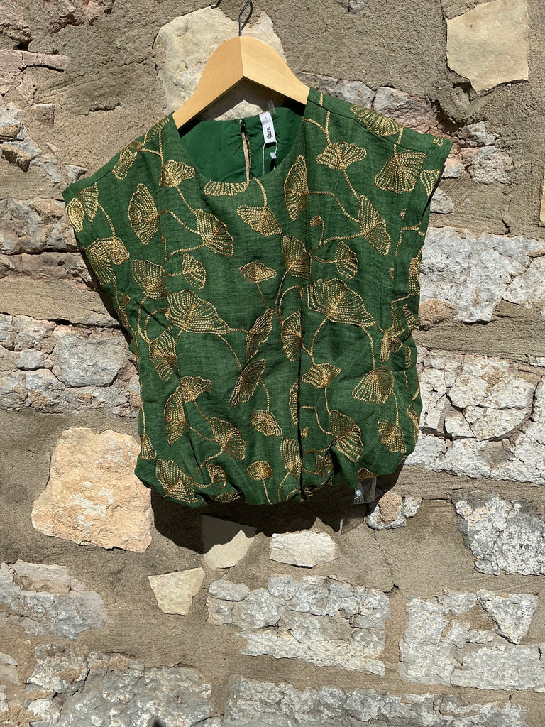 Green Bubble Top Gold Leaf Embroidery