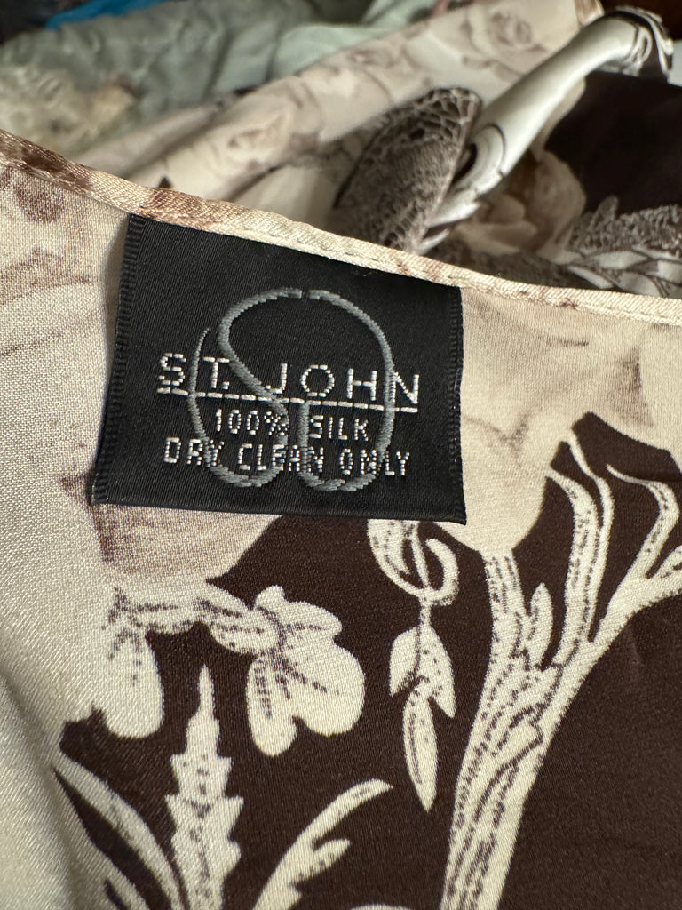 St John Chocolate Brown Rose & Lace Print Oblong Scarf