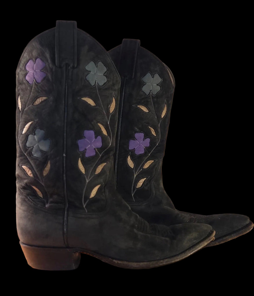 Vintage Mahan Nubuck Black Inlay Boots 9C/10B