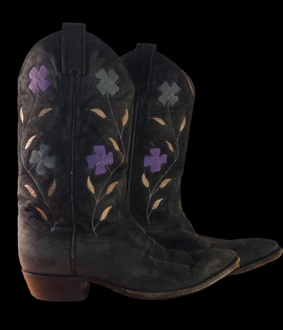 Vintage Mahan Nubuck Black Inlay Boots 9C/10B