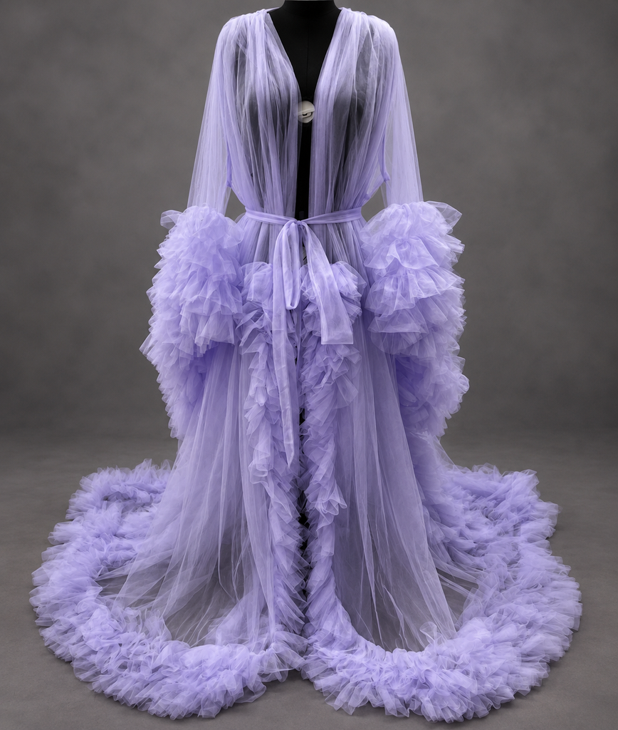 Old Hollywood Glamour Tulle Robe Ruffles & Train