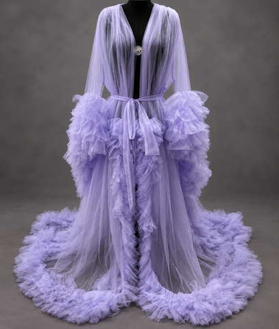 Old Hollywood Glamour Tulle Robe Ruffles & Train
