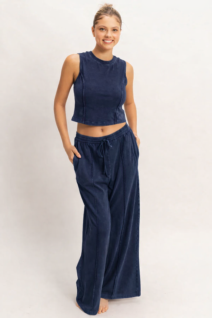 Mineral Washed Sleeveless Top & Wide Leg Pants Set