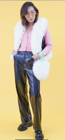 Black Vegan Vest Faux Mongolian Fur Vest