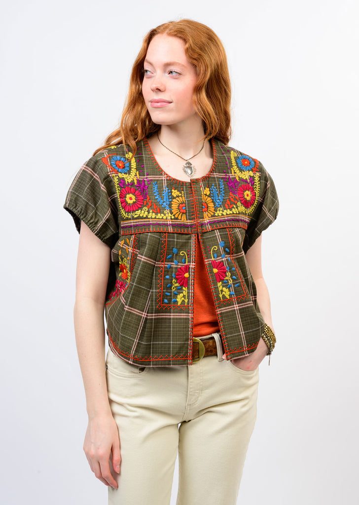 Sister Mary Olive Green Plaid Embroidered Bolero