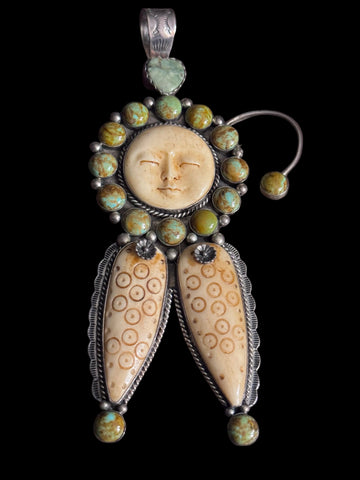 Joan Slifka Signed Royston Turq Bone Pin Pendant