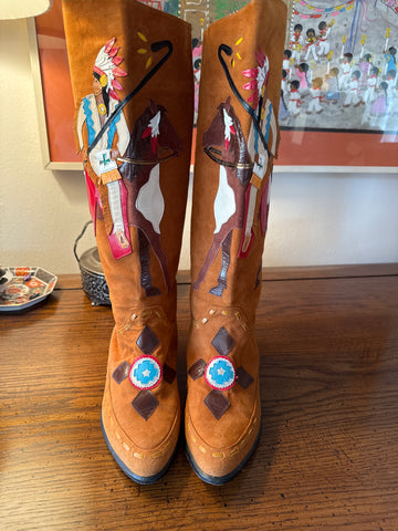 RARE VINTAGE OVERLAY NATIVE INDIAN BOOTS 7N
