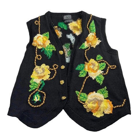 Vintage 1992 Yellow Rose of Texas Hand Knit Vest