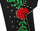 Red Embroidered Roses Black Jacket Swarovski AB Crystals S