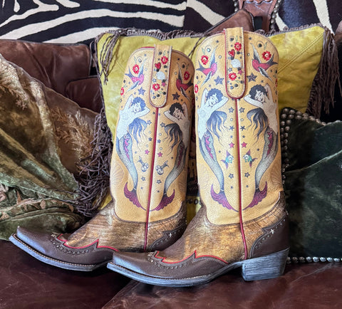 YKY Old Gringo Jena Star Inlay Crackle Boots 8