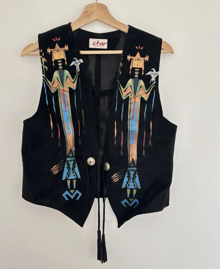 Vintage Char Hand Painted Suede Vest M