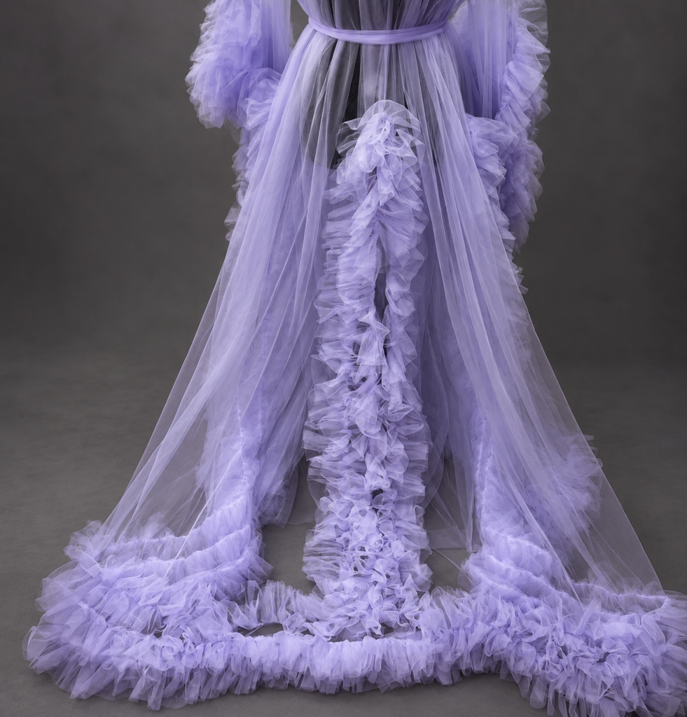 Old Hollywood Glamour Tulle Robe Ruffles & Train