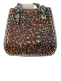 Turquoise Croc Hand Tooled Bag EUC
