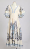 Santorini Garden Puff Sleeve Midi Dress