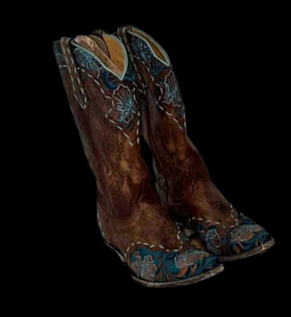 Brown w/Blue Embroidery Boots 9
