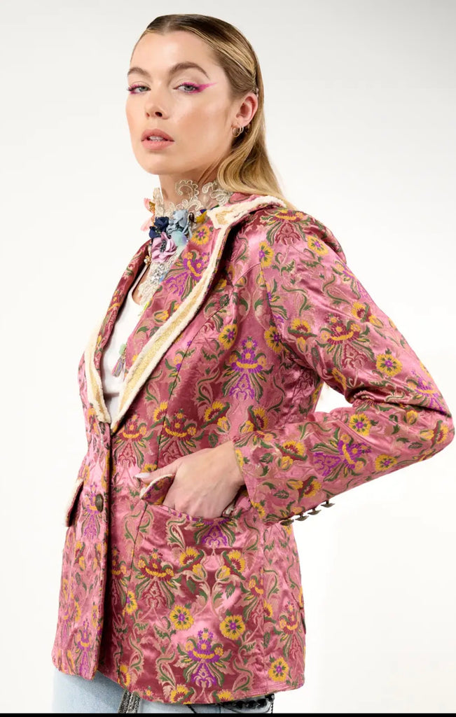 Renaissance Silk Mauve Pink Jacquard Blazer Reversible