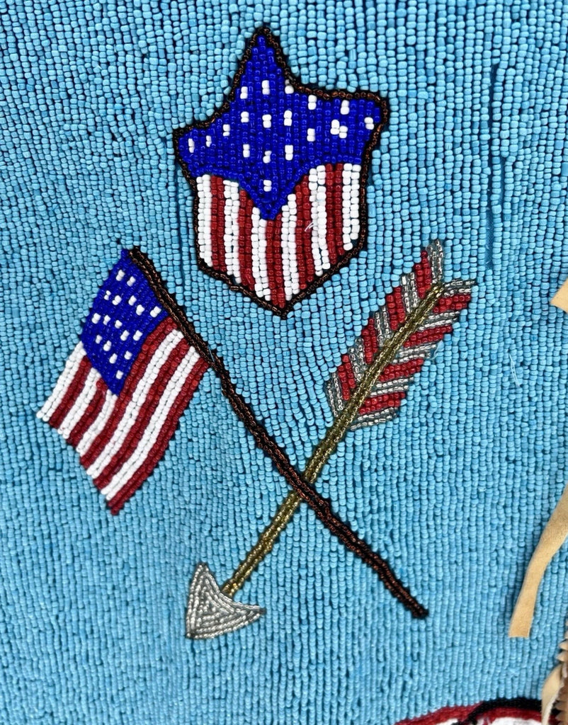 Vintage Beaded Vest USA Flag Stars Horse Fringe “As Is”