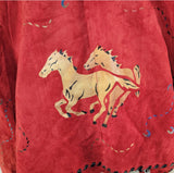 Vintage Hand Painted M Red Suede Horses Jacket