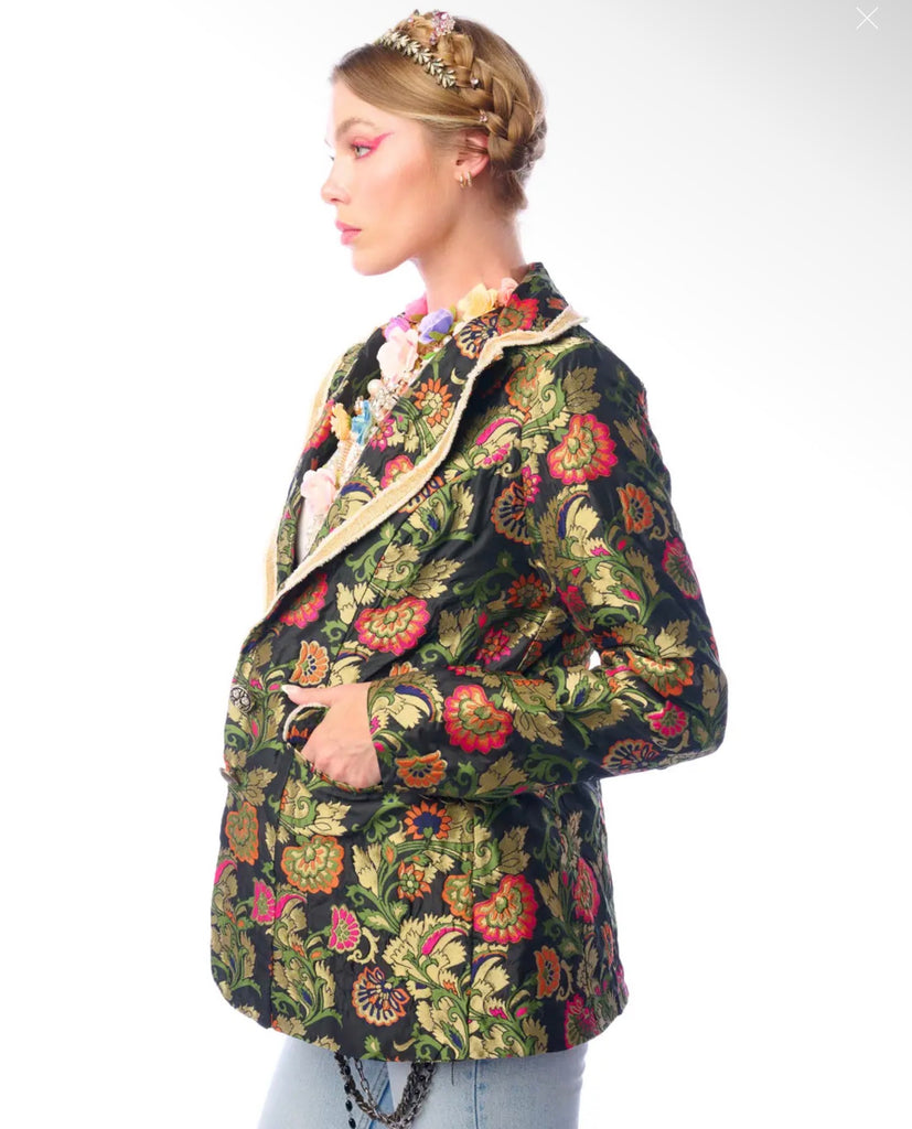 Renaissance Silk Black Jacquard Blazer Jacket