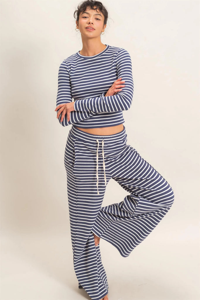 Striped Waffle Long Sleeve Top & Pants Set