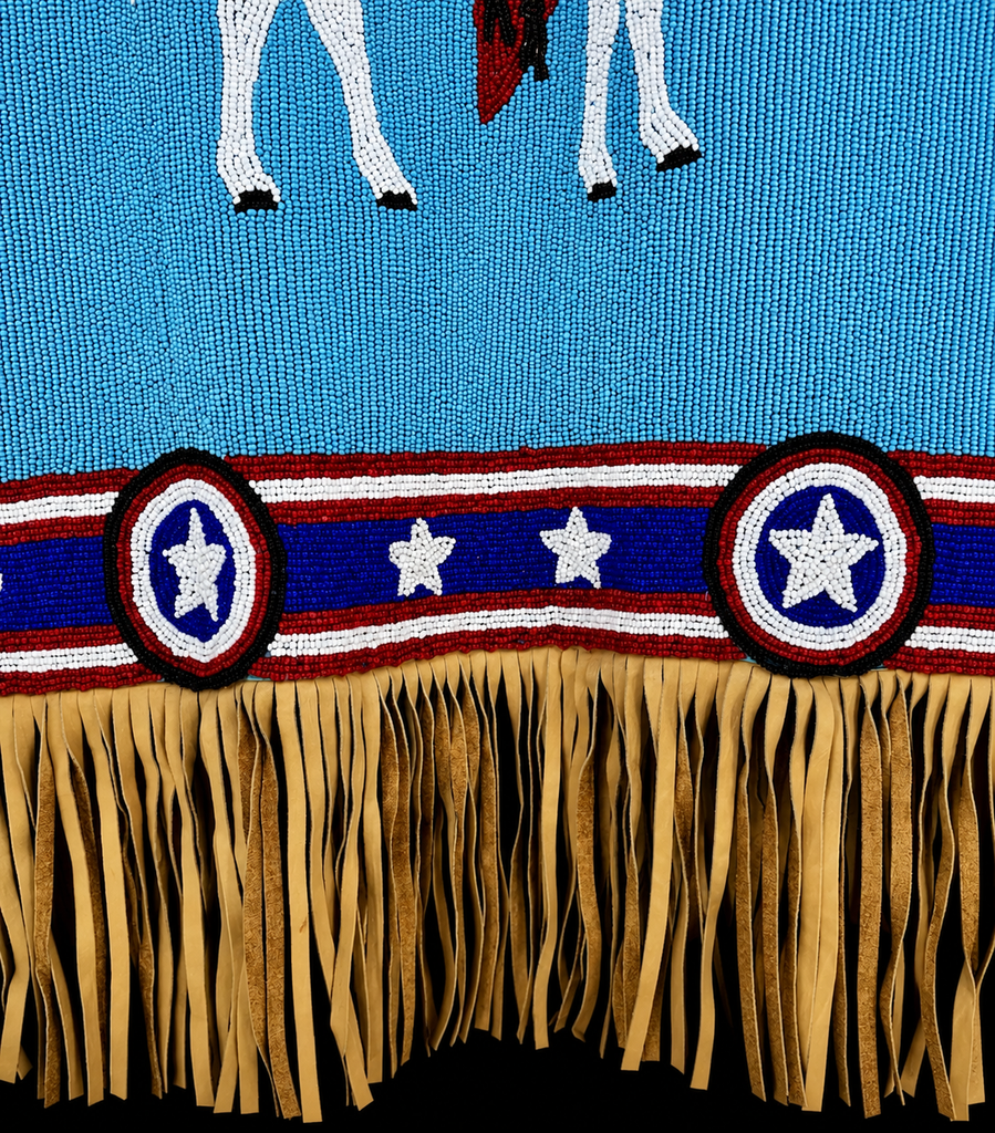 Vintage Beaded Vest USA Flag Stars Horse Fringe “As Is”