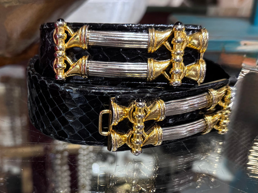 Judith Leiber Vintage 2 Tone Black Lizard Belt