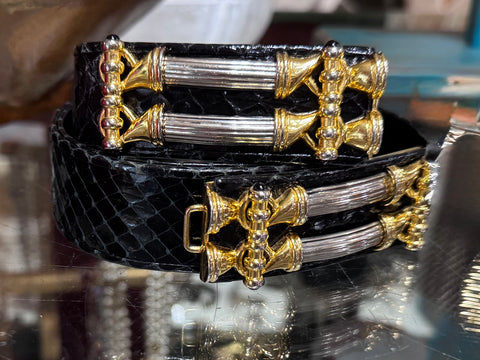 Judith Leiber Vintage 2 Tone Black Lizard Belt